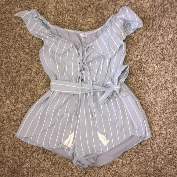 Tobi Light Blue Stripped Romper - Picture 4 of 5